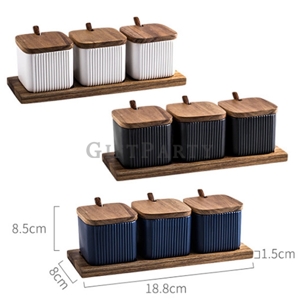 Set of three ceramic seasoning jars,陶瓷調味罐三件套