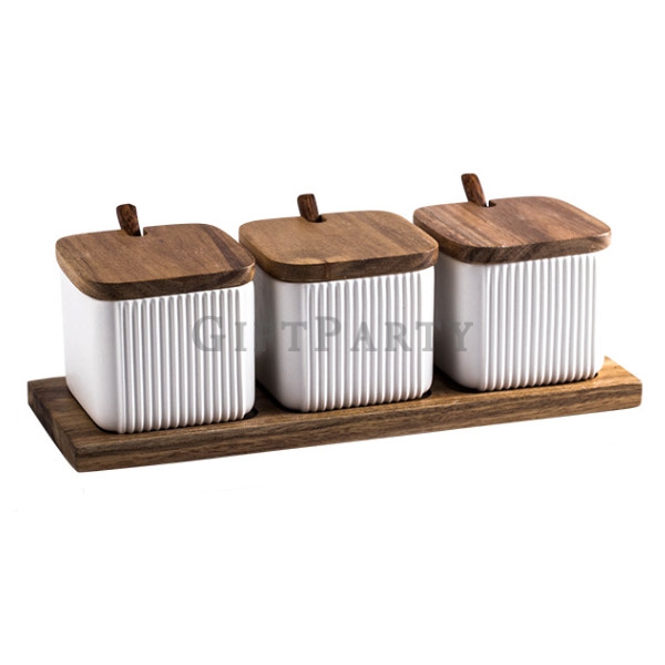 Set of three ceramic seasoning jars,陶瓷調味罐三件套