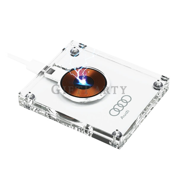 15w Clear Acrylic Wireless Charger,透明壓克力無線充電器, 15W 無線快充, 客製化無線充電器, 科技感禮品, 無線充電贈品推薦, LOGO印刷充電盤, 展場贈品推