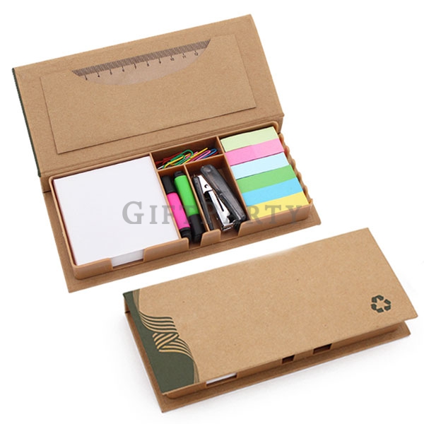 牛皮便簽盒,組合便條盒,文具禮品,贈品,牛皮纸回紋針訂書機便簽盒