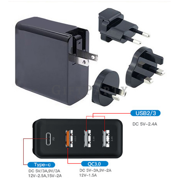 PD快充插頭,PD Fast Charging Adapter,國際通用插頭|Universal Travel Plug 三孔快充設計,禮品,客製化禮品,贈品,客製贈品,快充轉換插頭,Triple-