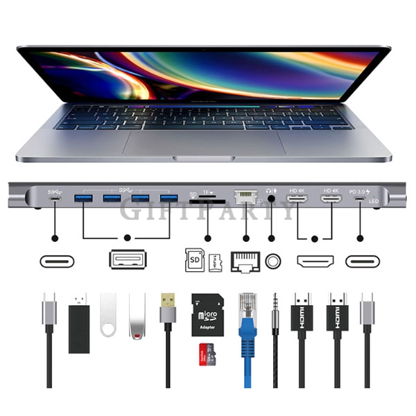 Type-C-12in1-轉接HUB,: 客製化禮品, 企業大宗採購, Type-C HUB客製, 12合1擴充塢, 鋁合金轉接器, 科技大廠贈品, 辦公物資定製, 台北禮贈品公司, 4K HDMI
